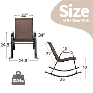 2-Pieces Brown Patio Metal Outdoor Rocking Chair Heavy-Duty Rocker Anti-Slip