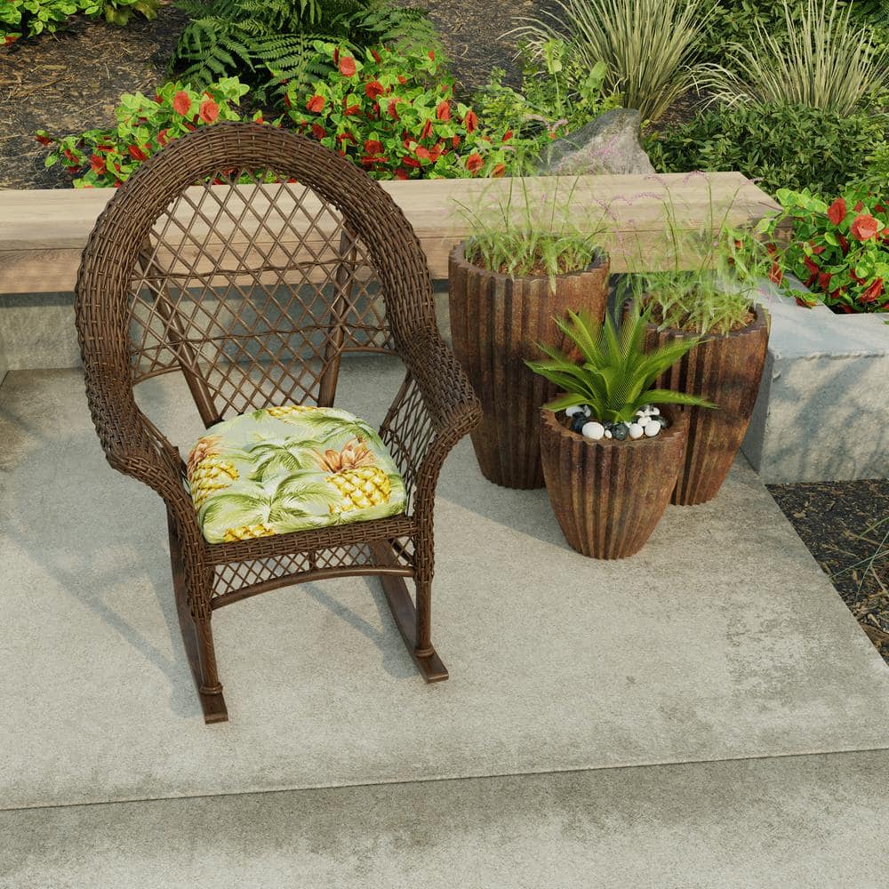 Luau Breeze Green Tropical Tufted Outdoor Wicker Seat Cushions, 18" x 18" (2 Pack)