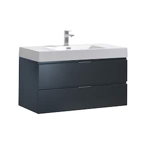 Valencia 40 in. W Wall Hung Bathroom Vanity in Dark Slate Gray with Acrylic Vanity Top in White