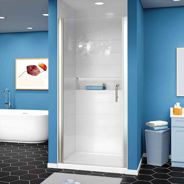 AZDHOME 34-35.5 in. W x 72 in. H Brushed Nickel Frameless Pivot Shower Door with 1/4 in Thick Clear Tempered Glass