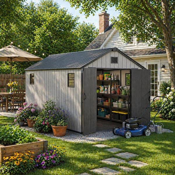 BIGLADE 8 ft. W x 15 ft. D Resin Storage Shed with Double Doors