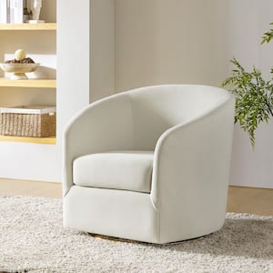 Estefan Ivory Comfy Velvet Swivel Barrel Chair with Metal Base