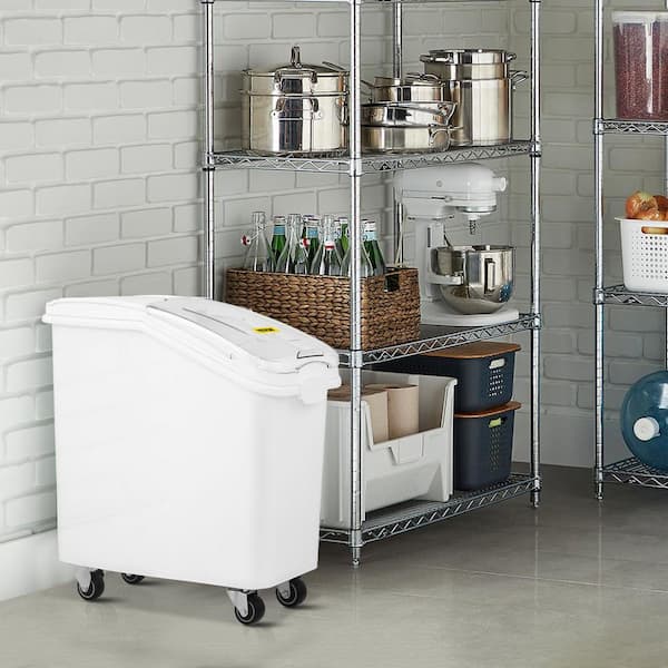 27 Gal. Ingredient Storage Bin with 500 Cup Commercial Food Container with Scoop and Sliding Lid for Kitchen,White