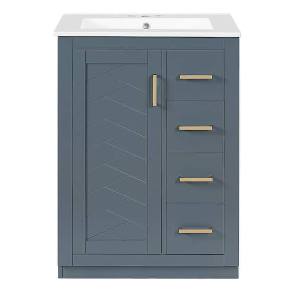 24 in. Freestanding Blue Bath Vanity with White Ceramic Top Unassembled