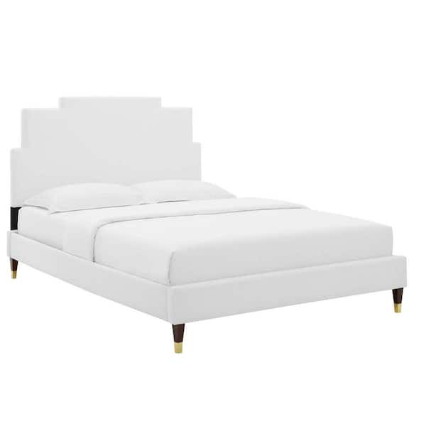 MODWAY Lindsey White Performance Velvet King Platform Bed