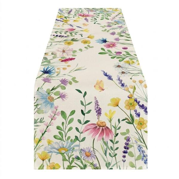 13 in. W x 72 in. L Beige Floral Polyester Table Runner for Table Decor 1 Pack