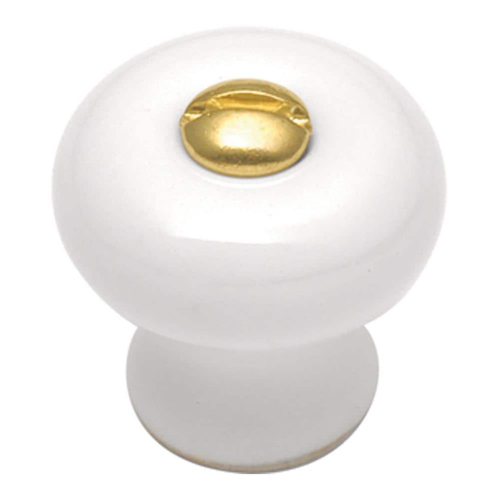 Traditional White and Brass Mushroom Cabinet Knob