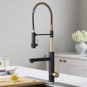 Artec Pro Kitchen Faucet with Pull-Down Spring Spout and Pot Filler in Spot Free Antique Champagne Bronze/Matte Black