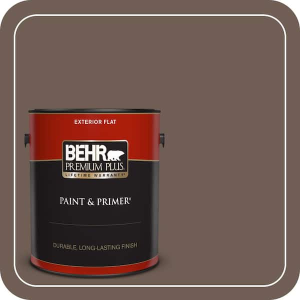 BEHR PREMIUM PLUS 1 gal. #N210-6 Swiss Brown Flat Exterior Paint & Primer