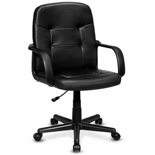 Costway Black PVC Mid-Back Executive Office Chair with Arms Adjustable with Wheels