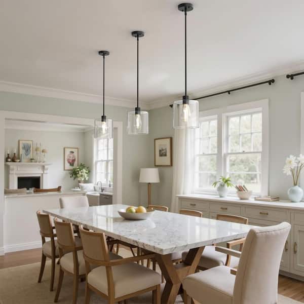 1 Light Modern Matte Black Pendant Light with Clear Glass Shade for Kitchen and Dining Room, No Bulbs Included