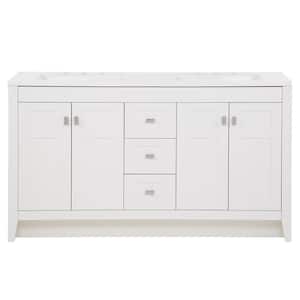 Bladen 60 in. W x 19 in. D x 35 in. H Double Sink Freestanding Bath Vanity in White with White Cultured Marble Top