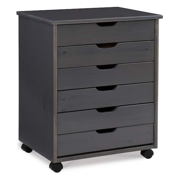 Linon Home Decor Mcleod Grey 6 Drawer Wide Rolling Storage Organizational Cart