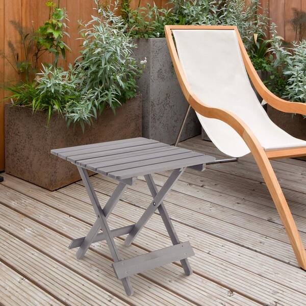 HOTEBIKE Outdoor & Indoor Gray Adirondack Patio Square Wood Folding Side Table