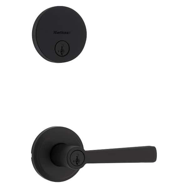 Trafford Keyed Entry Handle and Single Cylinder Deadbolt Combo Pack featuring SmartKey Security in Matte Black