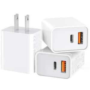 Fast Plug Charging 20-Volt USB Wall Charger Power Adapter with USB C for iPhone 14-15 Pro/Max, White (3-Pack)