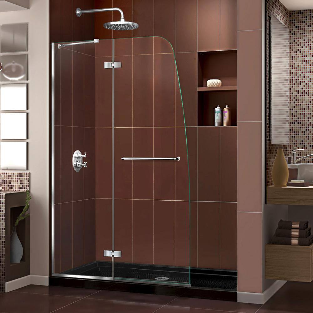 Aqua Ultra 48 in. x 74.75 in. Semi-Frameless Hinged Shower Door in Chrome with Center Drain Shower Base in Black price history on PriceWatchPro