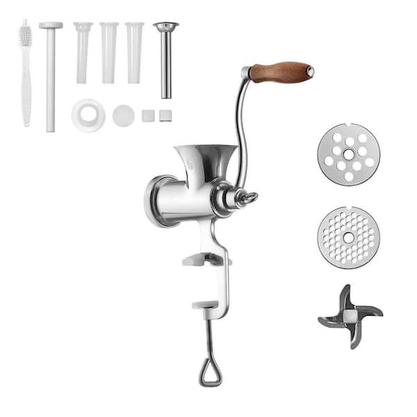 304 Stainless Steel Manual Meat Grinder, Hand Crank, Sausage Stuffer, 2 Plates and 4 Tubes, Food Grinder for Beef, Pork