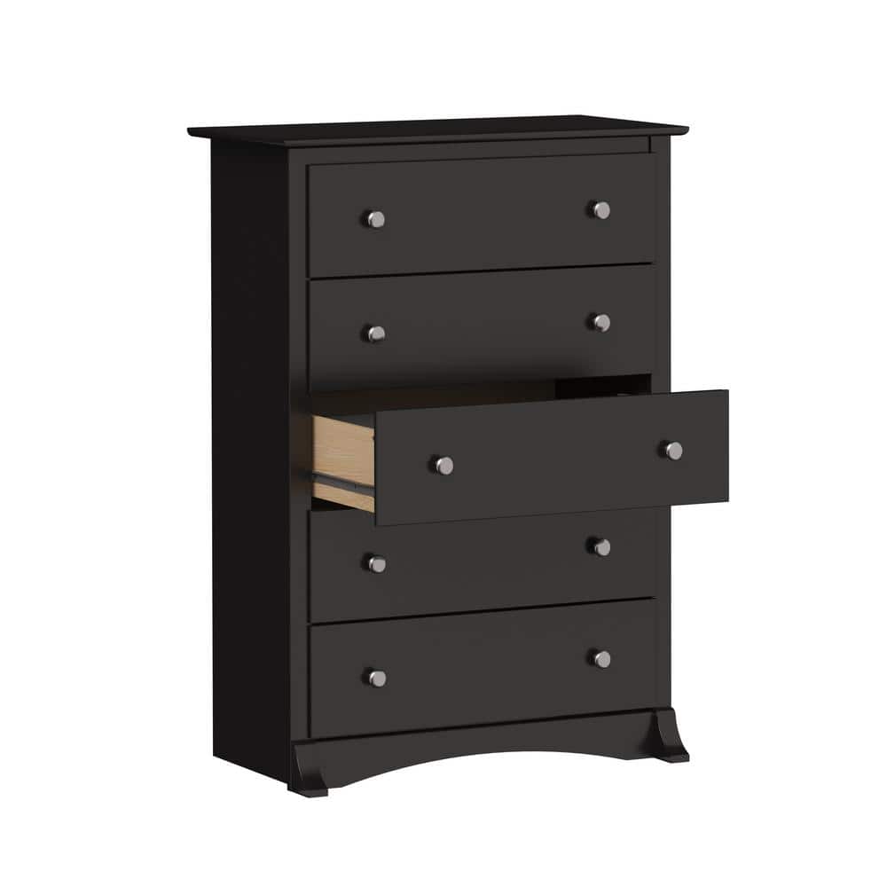 Black 5-Drawer Tall Chest with Silver Knobs