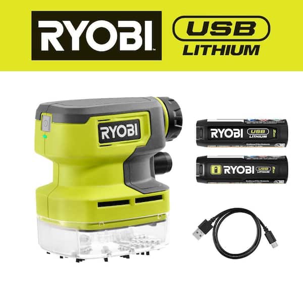 RYOBI USB Lithium Desktop Vacuum Kit with 2.0 Ah Battery, Charging Cable, and USB Lithium 2.0 Ah Battery