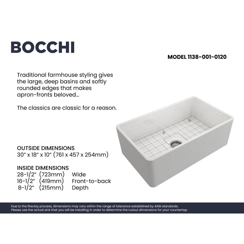 30'' White Fireclay Farmhouse Apron Kitchen Sink