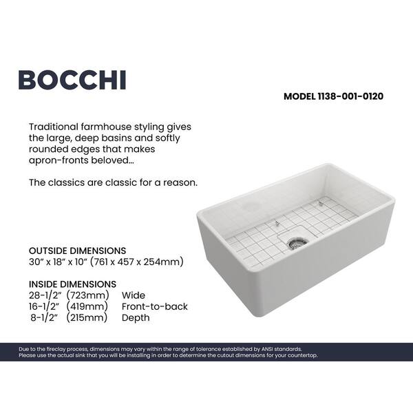 Classico Farmhouse Apron Front Fireclay 30 in. Single Bowl Kitchen Sink with Bottom Grid and Strainer in White Classico Farmhouse Apron Front Fireclay 30 in. Single Bowl Kitchen Sink with Bottom Grid and Strainer in White