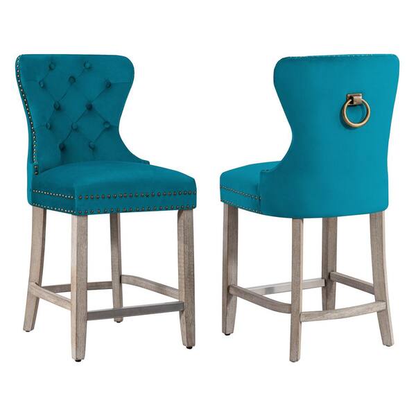 WESTINFURNITURE Harper 24 in. in Teal Velvet Tufted Wingback Kitchen