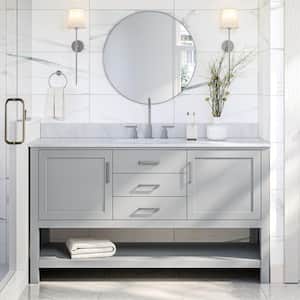 Bayhill 61 in. W x 22 in. D x 35.25 in. H Freestanding Bath Vanity in Grey with Carrara White Marble Top