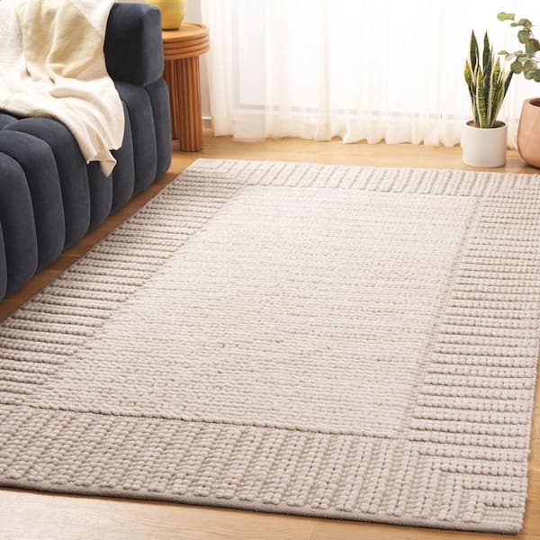 Natura 8 ft. x 10 ft. Ivory Striped Border Solid Area Rug