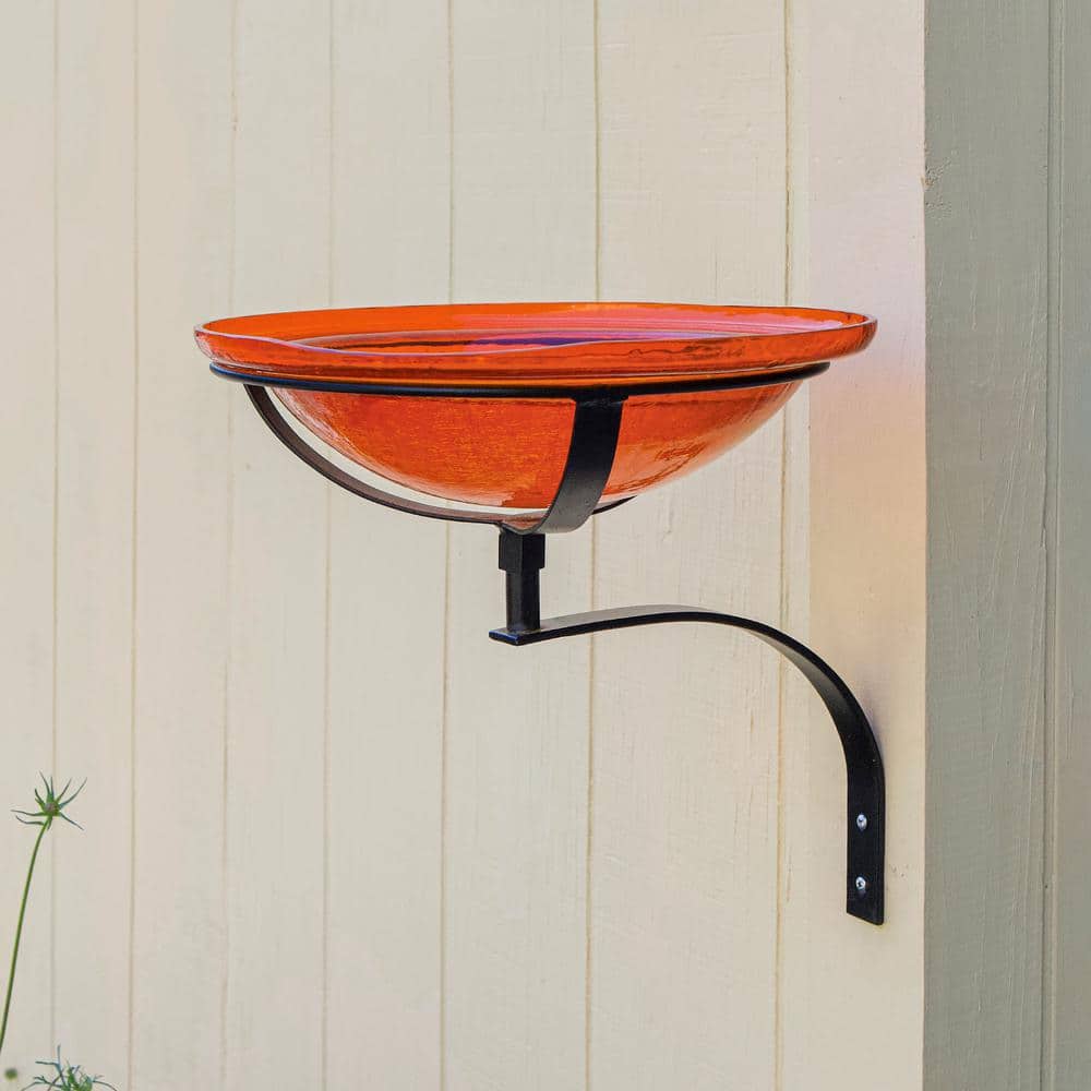 16'' Mandarin Orange Crackle Glass Wall-Mount Birdbath