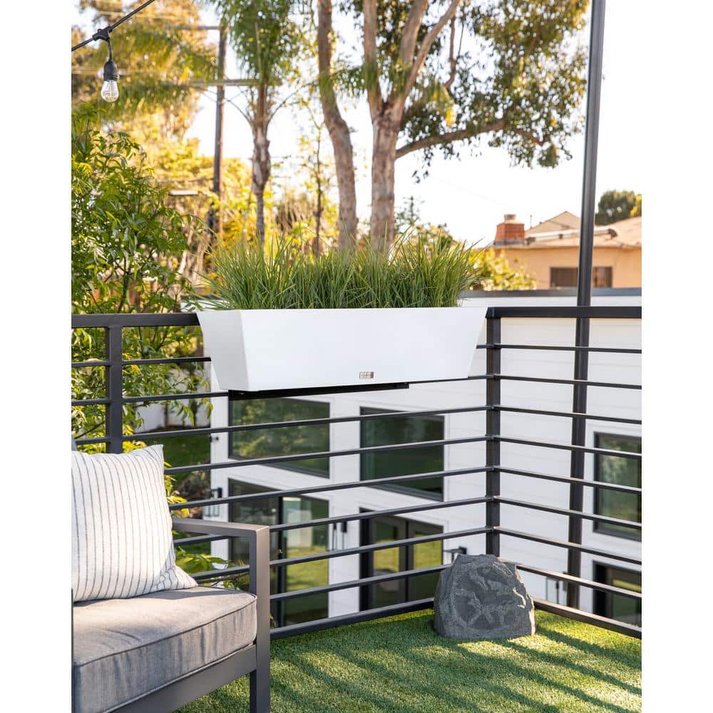 36" White Plastic Railing Planter with Adjustable Brackets