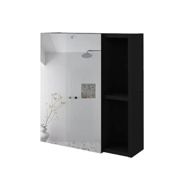 17.7 in. W x 19.6 in. H Rectangular Black MDF Surface Mount Medicine Cabinet with Mirror