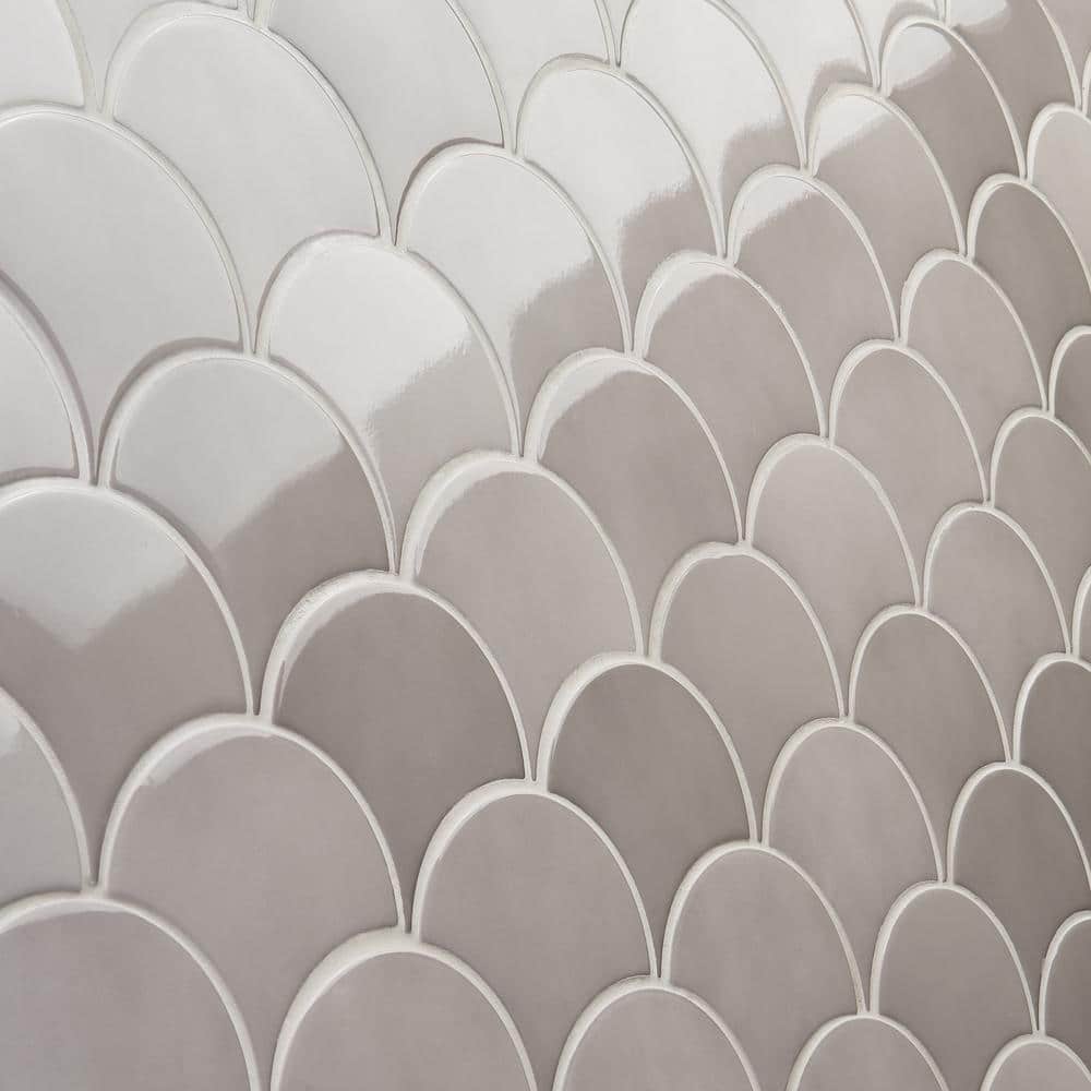 Tidewater Gray Polished Ceramic Fish Scale Wall Tile