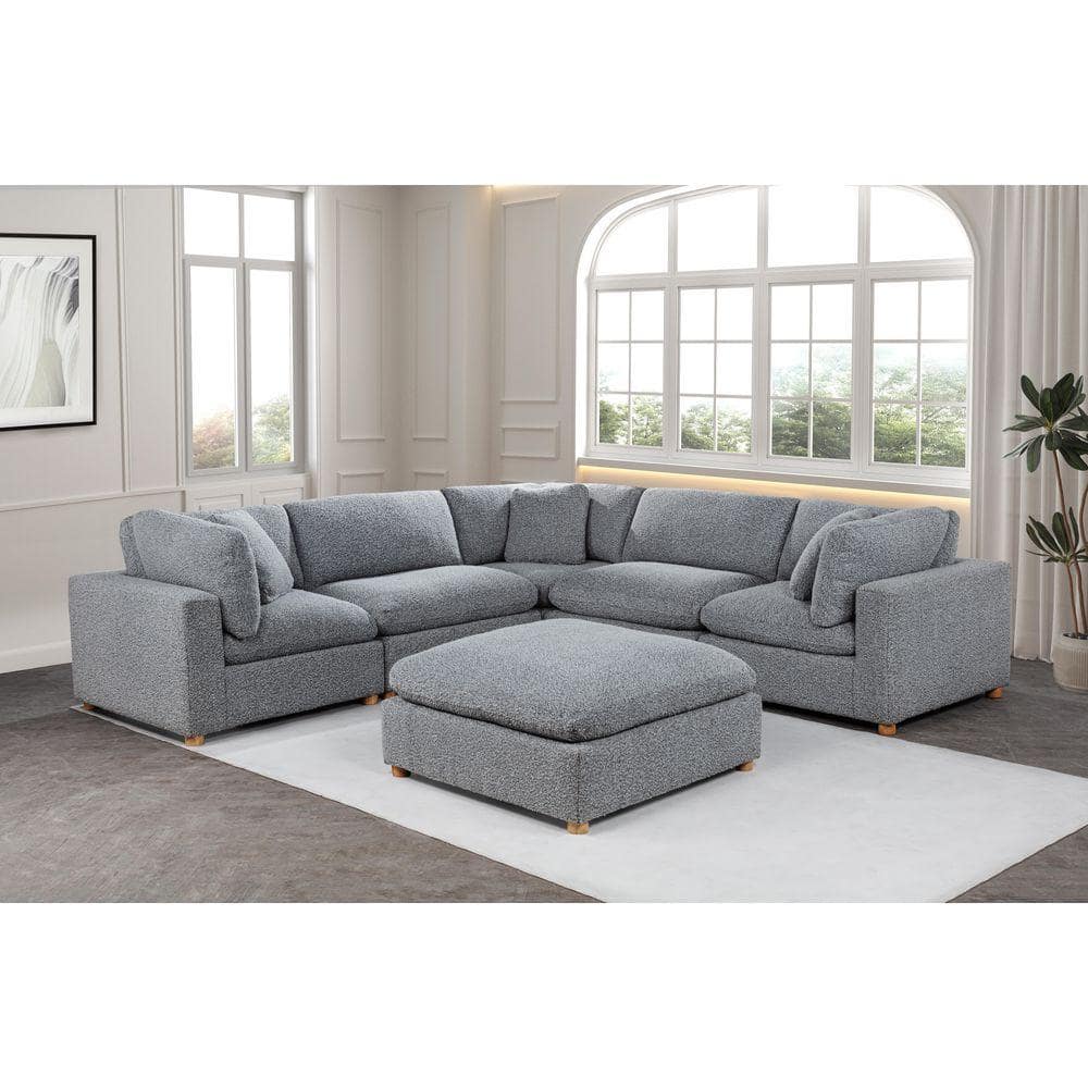 Best Quality Furniture Dexter Rich Grey Color Boucle Fabric Square