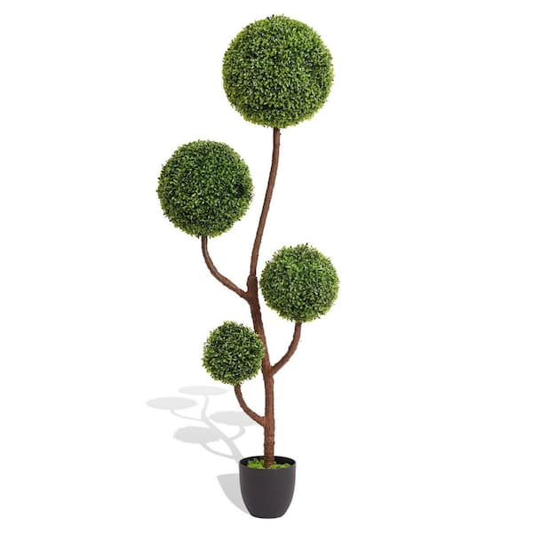 Unbranded 5 ft. Artificial Olive Tree in Pot, Artificial Boxwood Topiary Ball Tree, Green Plant Trees Spiral for Indoor Outdoor
