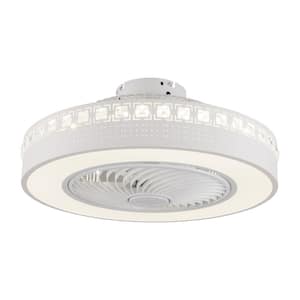 23 in. Integrated LED Indoor White Modern Flush Mount Circular Lattice Ceiling Fan Lamp
