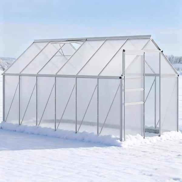 12.3 ft x 6.2 ft Walk-In Aluminum Greenhouse-Garden Green House with Door, Panels for Winter Gardening