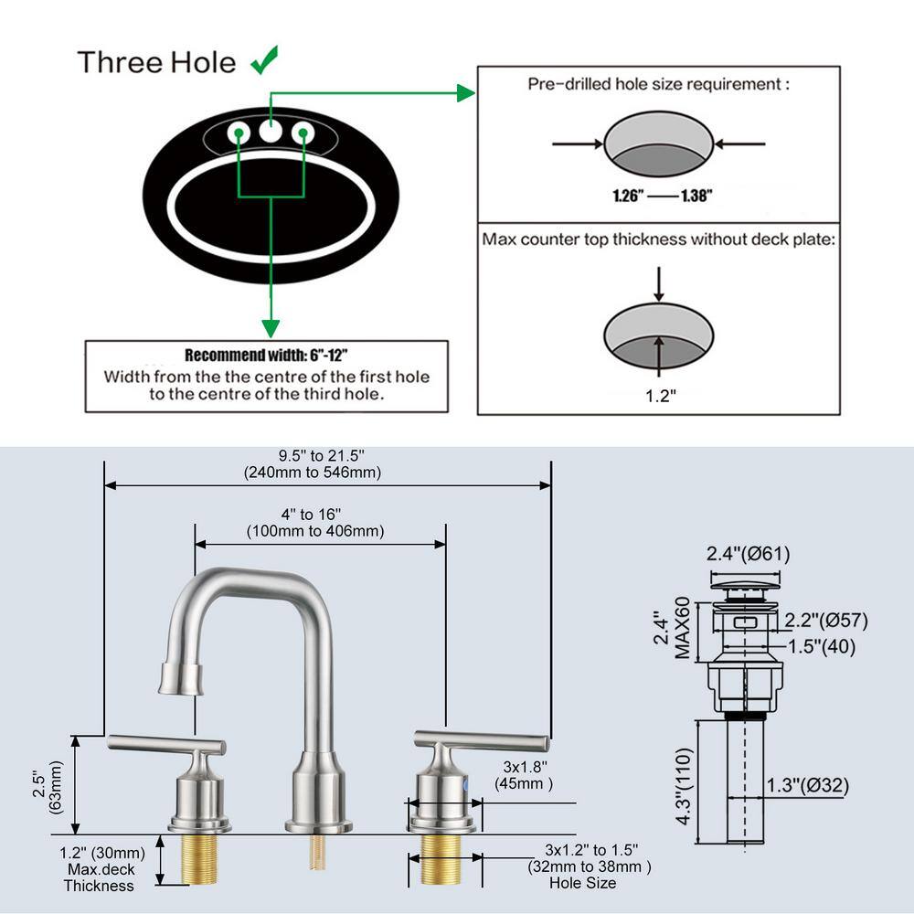 Brushed Nickel 8-Inch Widespread Double Handle Bathroom Faucet Set