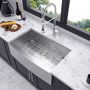 33 in. L x 20 in. W Farmhouse Apron Front Single Bowl 18-Gauge Stainless Steel Kitchen Sink in Brushed Nickel