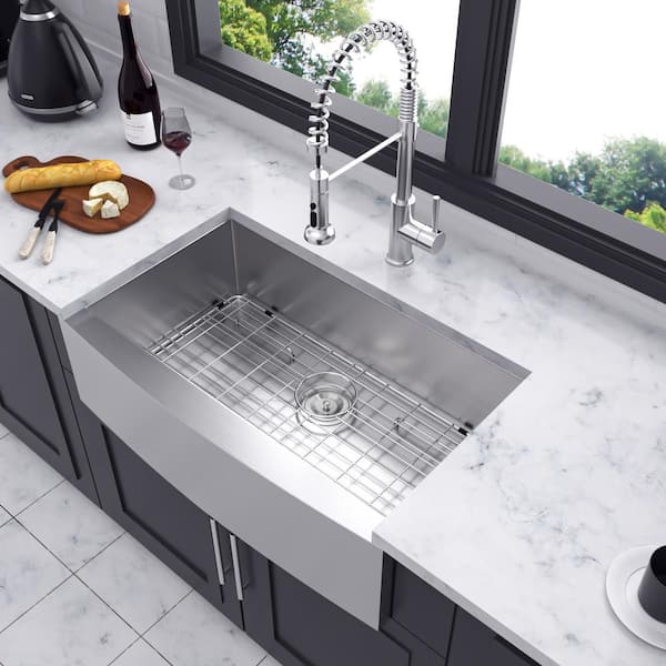 33 in. L x 20 in. W Farmhouse Apron Front Single Bowl 18-Gauge Stainless Steel Kitchen Sink in Brushed Nickel