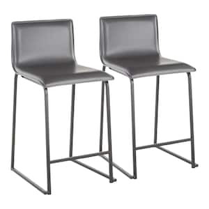 Mara 26 in. Grey Faux Leather and Black Metal Counter Stool (Set of 2)