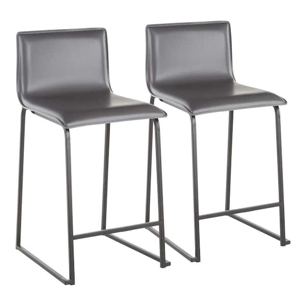 Lumisource Mara 26 in. Grey Faux Leather and Black Metal Counter Stool (Set of 2)
