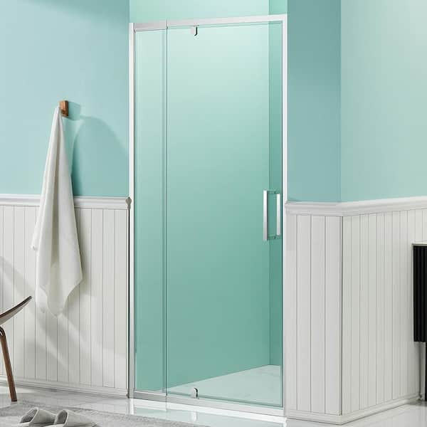 waterpar 32 in. to 36 in. W x 72 in. H Framed Pivot Shower Door in Chrome with Clear Glass