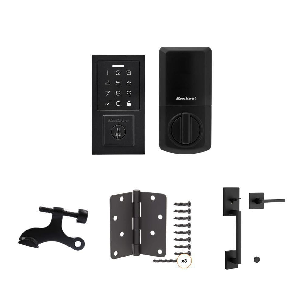 Kwikset San Clemente Matte Black Door Handleset with Halifax