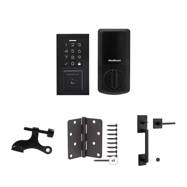 SmartCode 270 Deadbolt, Hinge Pin Stop, 4 in. Hinge (3-Count) and San Clemente Handleset Combo