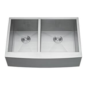 Stainless Steel 33 in. Double Bowl Sink Handmade Farmhouse Apron Kitchen Sink without Workstation
