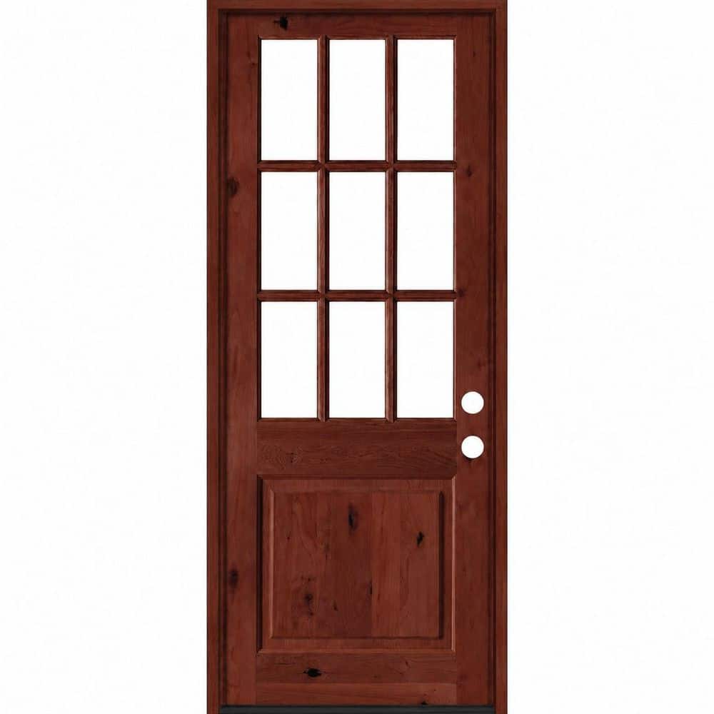 42 in. x 96 in. Knotty Alder Left-Hand/Inswing 9-Lite Clear Glass BEHR Red Mahogany Stain Wood Prehung Front Door price history on PriceWatchPro