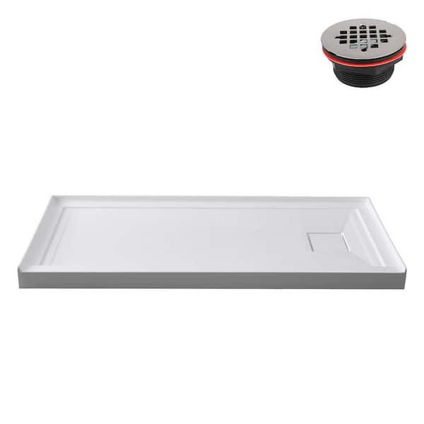 GB-615-464 60 in. x 32 in. Alcove Acrylic Shower Pan Base in Glossy White with Right Drain, Drain Included