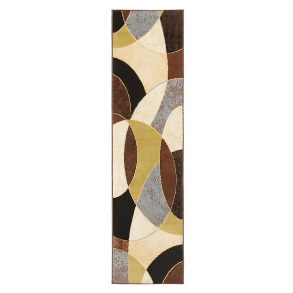 Optimum Napoli Beige/Black 2 ft. x 7 ft. Geometric Runner Area Rug