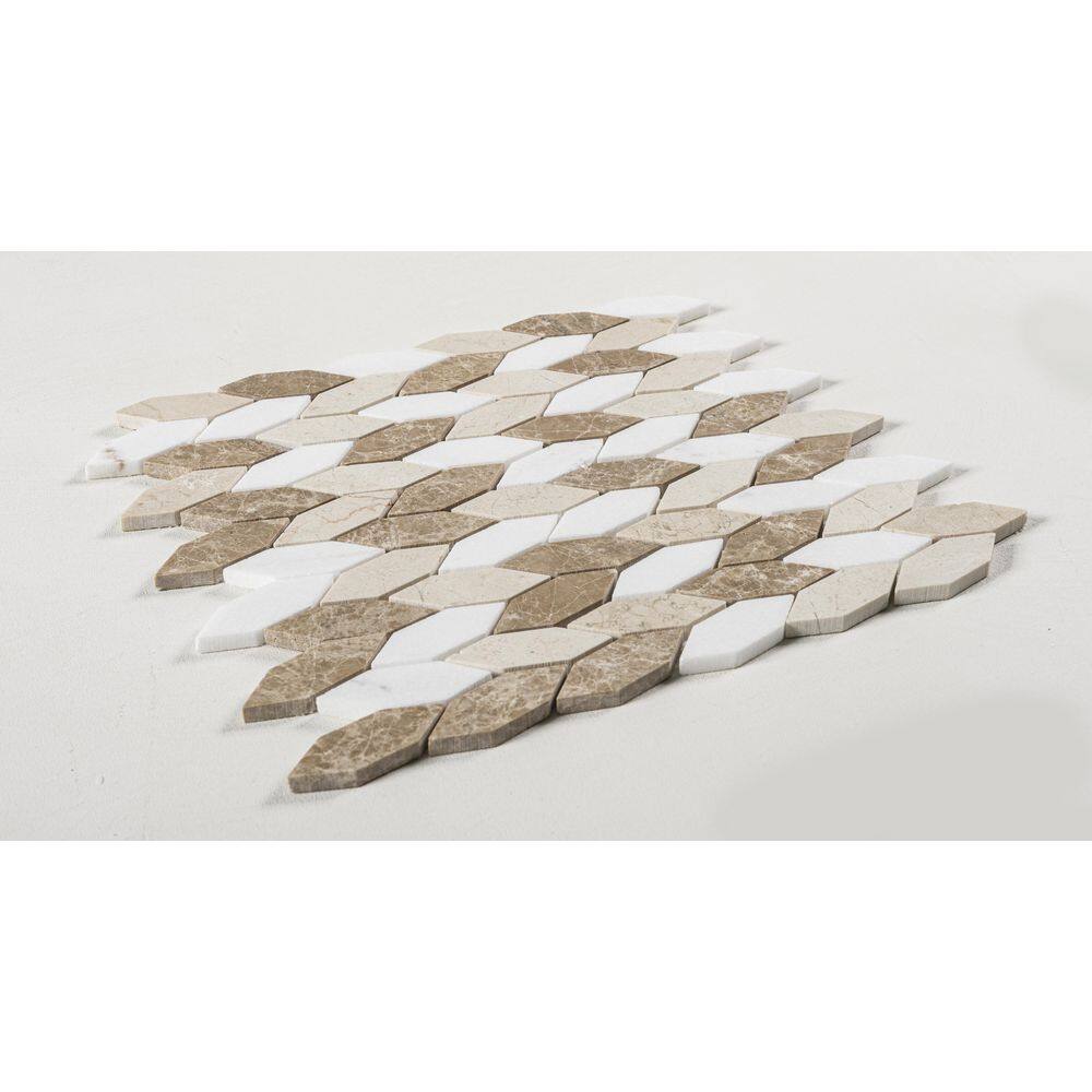 Mustard Brown and White Marble Hexagon Mosaic Tile Sample